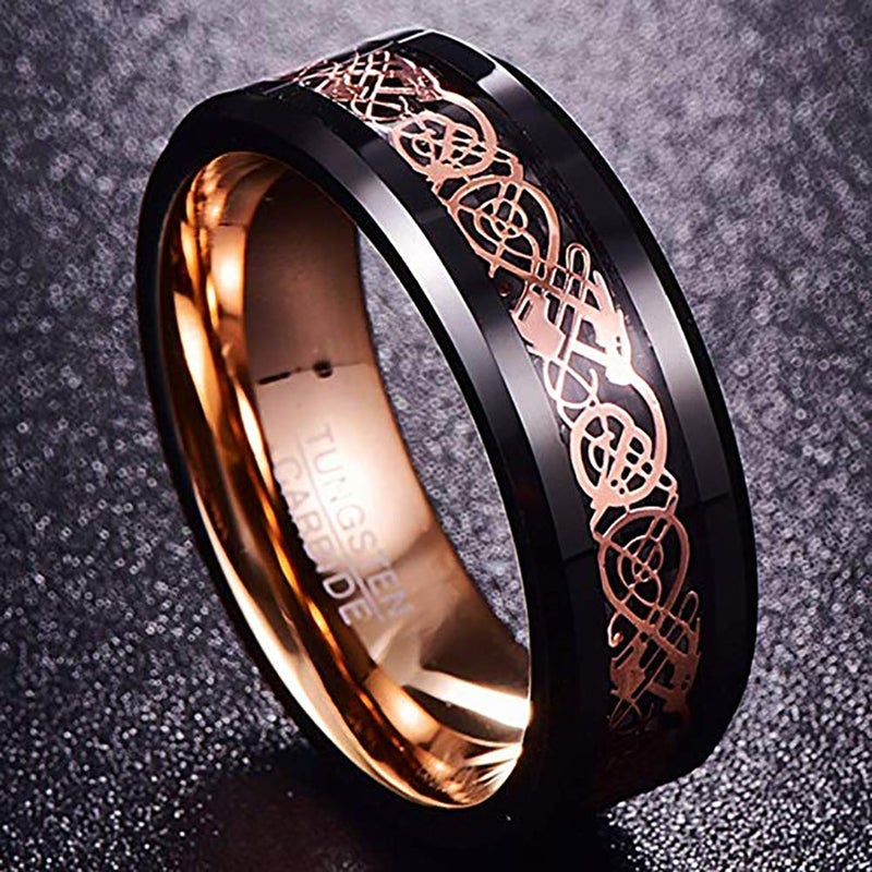 NUNCAD 8MM Celtic Dragon Tungsten Carbide Wedding Ring celtic tungsten ring Rose Gold Engagement Ring Size 14 - Image 2